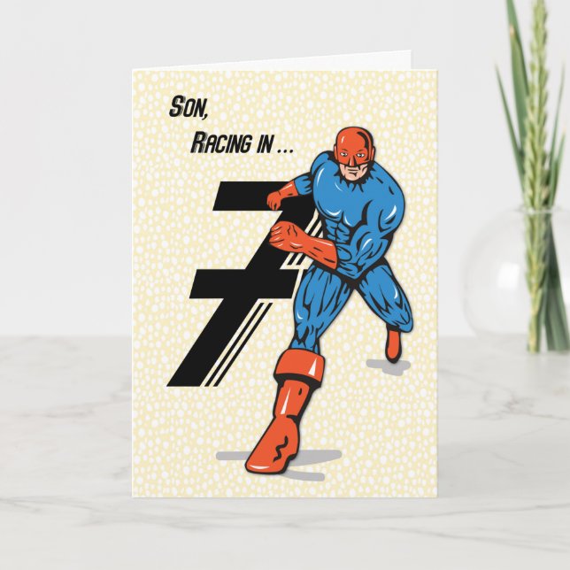 Son 7th Birthday Superhero Karte (Vorderseite)