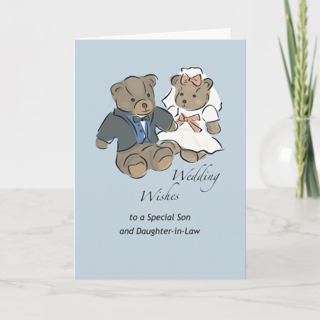 Son and Daughter in Law Teddy Bear Hochzeitwünsche Karte (Vorderseite)