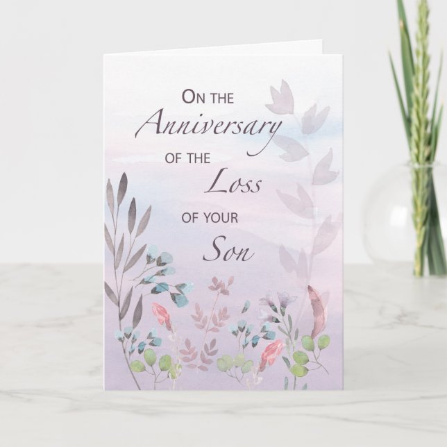 Son Anniversary of Loss Watercolor Florals Karte (Vorderseite)