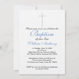 Son Baptisc Cross Blue Gray Einladung