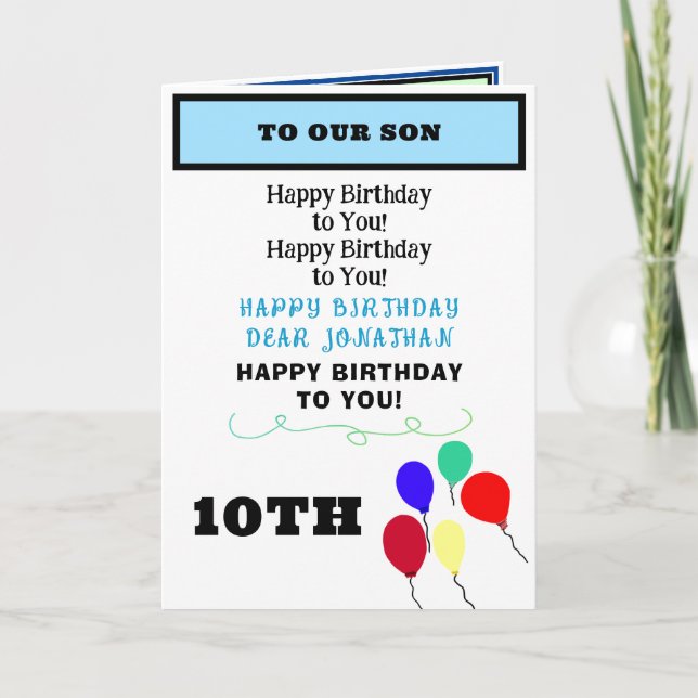 Son Birthday Balloons Cupcakes NAME Karte (Vorderseite)