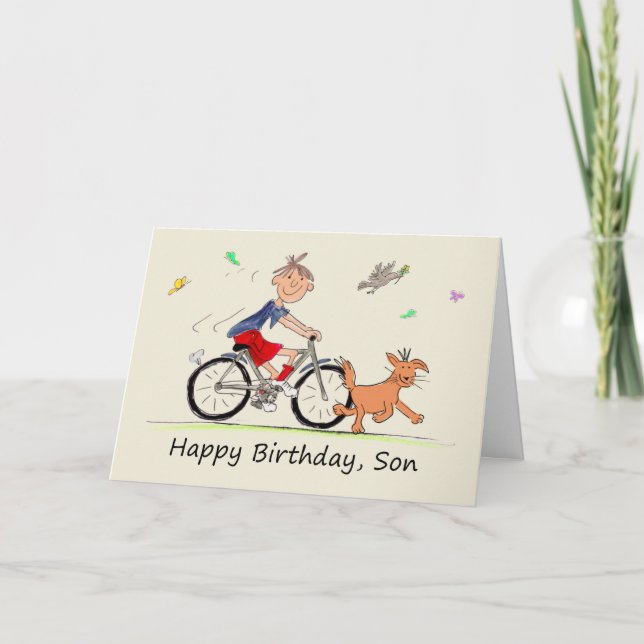 Son Birthday Cartoon eines jungen Reitstalls Karte (Vorderseite)