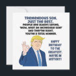 Son Birthday Donald Trump Karte<br><div class="desc">Das lustige Donald Trump-Geburtstagsdesign zeigt eine Illustration,  wie Trump "ok" Handzeichen gibt und den lustigen Satz "Tremendes Sohn". Nur das Beste... " Das Geburtstagsdesign dieses politischen Sohnes ist ein nettes Geschenk für einen republikanischen Sohn,  die MAGA,  oder jeden,  der politische Satire genießt.</div>