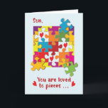 Son Birthday Puzzle Liebe bis Pieces Karte<br><div class="desc">Wie seine Persönlichkeit,  niedlich,  farbenfroh und mit der Waffe,  ist diese Karte der perfekte Ort,  um Ihrem lieben Sohn einen glücklichen Geburtstag zu schenken,  sobald sein besonderer Tag endlich ankommt. Er wird sicher ein Gigle haben,  sobald er die Nachricht liest,  die diese Karte teilt.</div>