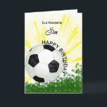Son Birthday Soccer Card Karte<br><div class="desc">Geben Sie Ihrem fußballbegeisterten Sohn eine Fußballkarte mit einem explosiven Fußball-Thema! Ein Fußball mit den Worten "Für einen wunderbaren Sohn".</div>