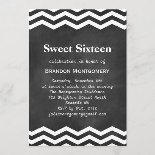 Son Chalkboard & White Chevron Sweet 16 Invitation