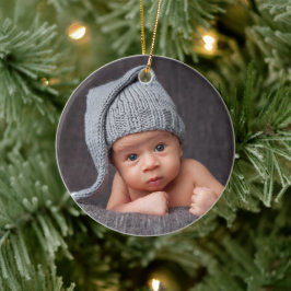 Son Foto und Name Navy Blue Weihnachten Keramik Ornament