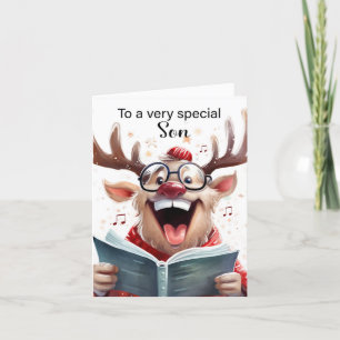 Son Funny Christmas Reindeer Singing Dankeskarte