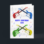 Son Guitars Birthday Card Karte<br><div class="desc">Eine schöne Geburtstagskarte für einen Sohn. Elektrische Gitarre farbenfrohe Kunst mit einer Musikskala im Hintergrund. Du kannst nicht zu viele Gitarren haben. Eine sehr coole Gitarren-Geburtstagskarte feiert die Energie und den Spaß dieses Musikinstruments. Eine perfekte Geburtstagskarte für Gitarristen und Musikliebhaber.</div>