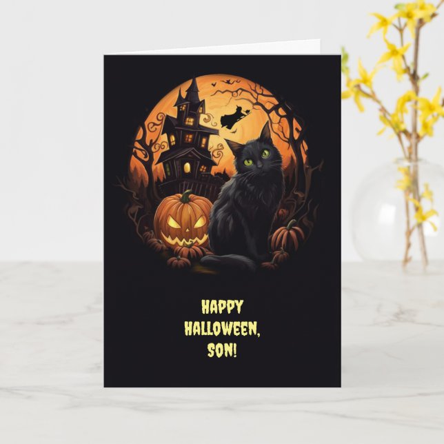 Son Halloween Spooky mit Jack O Lantern Witch Cat Karte (Gelbe Blume)