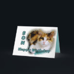 Son Happy Birthday Calico Cat Card Karte<br><div class="desc">Sie können den Text personalisieren und ändern und Ihre eigenen Fotos hochladen. "Lieber Sohn,  wünsche dir einen makellosen,  halbwüchsigen Geburtstag!"</div>