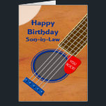 Son in Law Guitar Player Geburtstag<br><div class="desc">Eine Geburtstagskarte für einen Schwiegersohn, der die Gitarre Liebe. Ein nahes Aufsetzen einer Gitarre mit einem Plectrum in den Saiten. Auf dem Spektrum sind die Worte 'You Rock'. Eine Geburtstagskarte für einen Musiker, der die Gitarre Liebe.</div>