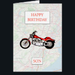 Son Map und Motorbike Birthday<br><div class="desc">Herzlichen Glückwunsch zum Geburtstag eines Motorradfans. Ein rotes Fahrrad mit einer Straßenkarte im Hintergrund. Eine tolle Karte für einen Sohn, der Fahrrad und Reiten Liebe hat. - Basiskarte und Daten von OpenStreetMap und OpenStreetMap Foundation © OpenStreetMap</div>