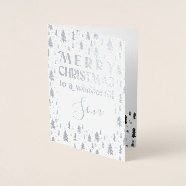 Son Merry Christmas Trees Silver Foil Card Folienkarte (Vorderseite)