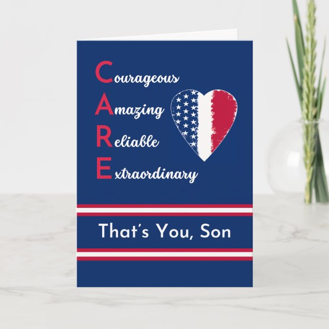 Son Nurses Day Patriotic mit CARE und Herz Karte (Vorderseite)