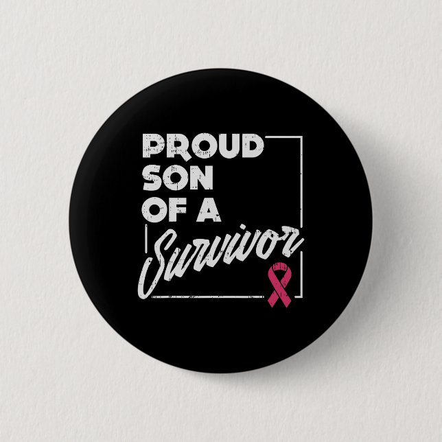 Son of Survivor Brustkrebs Support Geschenk Button (Vorderseite)
