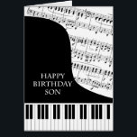Son Piano und Musik Geburtstag<br><div class="desc">Eine Geburtstagskarte für einen Sohn, der Klaviermusik spielt. Ein Flügel mit den Tasten am Ende der Karte. Ein Notenblatt füllt den Hintergrund. Eine tolle Karte für jemanden, der Musik Liebe. Dies ist KEINE Musikkarte, es spielt KEINE Musik:</div>