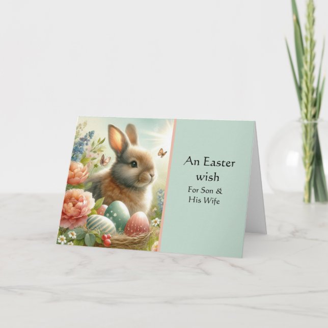 Son und seine Ehefrau Happy Osterkaninchen Grußkar Karte (Vorderseite)