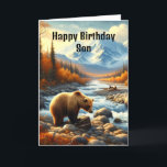 Son Watercolor Bear by Stream zum Geburtstag Karte<br><div class="desc">Hier ist die perfekte Geburtstagskarte für Männer. Die Karte hat einen inneren Gruß,  sodass Sie Ihren Text ändern können. Diese Karte entstand aus einem AI-generierten Aquarellbild eines Grizzly Bären am Ufer des Denali Nationalparks.</div>