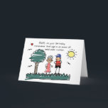 Son wird älter Geburtstag humorvolle Strichmännche Karte<br><div class="desc">Feiern Sie mit Spaß und Herz Ihren Geburtstag! Diese spielerische Karte zeigt eine Strichmännin, die ihrem Sohn beim Chat im Freien, umgeben von Sonne, Vögeln und Natur, ein wenig leichte Weisheit mitteilt. Das fröhliche Design verbindet sich perfekt mit der Botschaft im Inneren und bietet eine lustige Erinnerung, dass ein positiver...</div>