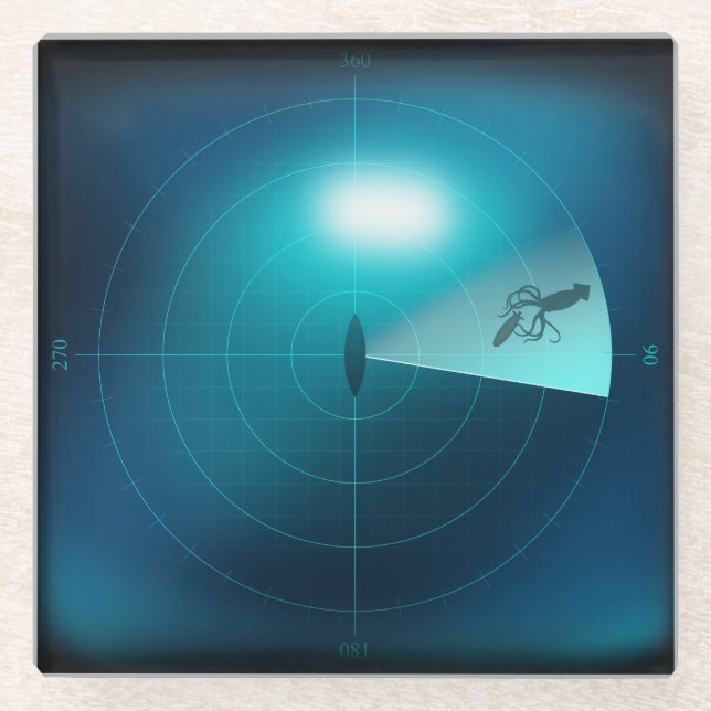 Sonarbild des Riesen-Tintenfischs Nautical Steampu Glasuntersetzer (Vorderseite)