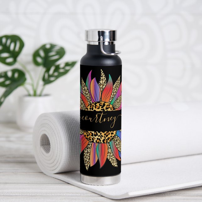 Sonderanfertigung für Regenbogen- und Leopardenson Trinkflasche (Yoga)