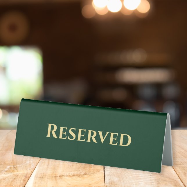 Sonderangebot für moderne, grüne Gold reservierte  Tischaufsteller (Custom Modern Green Gold Reserved Restaurant Event Table Tent Sign)