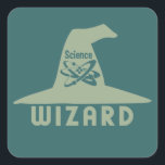 Sonderaufkleber des Science Wizard Quadratischer Aufkleber<br><div class="desc">Using the customize it function, you can change (edit) the background color of this item and add your own text you wish. See my store for more items with this design.</div>