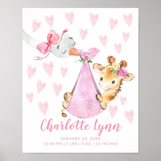 Sonderauslieferungsstorch Giraffe Baby Geburtsstun Poster (Vorne)