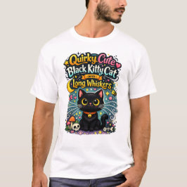 Sonderbare Süße Schwarze Kätzchen Katze mit langen T-Shirt