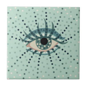 Sonderbares blaues Auge mit Punkt-abstrakter Fliese