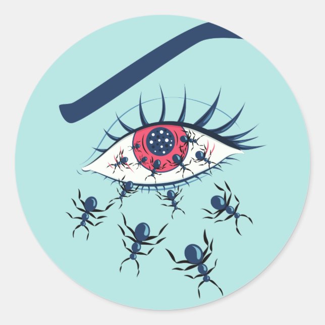 Sonderbares gruseliges Red Eye mit kriechenden Runder Aufkleber (Vorderseite)