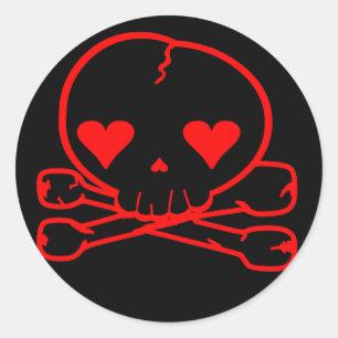 Sonderbares Schädel Goth Kawaii Art SCHWARZ-ROT Runder Aufkleber