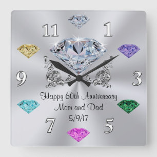 Sonderbestellung Geburtsstein 60. Jubiläumsuhren Quadratische Wanduhr