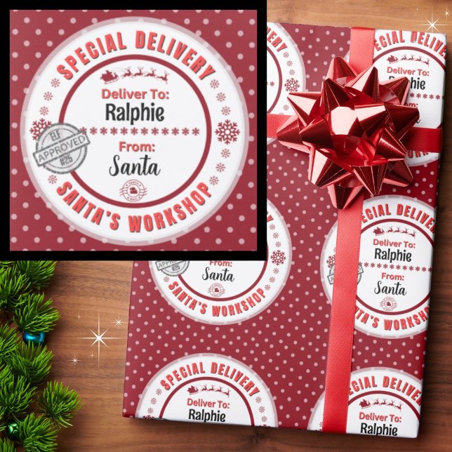 Sonderlieferung aus dem Roten Santa-Nordpol Geschenkpapier (Personalize with your kid's name. Merry Christmas!)