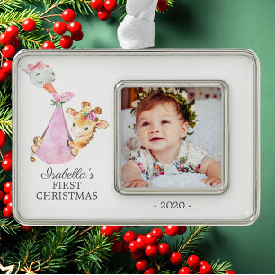 Sonderlieferung Giraffe Erstes Weihnachtsfest Foto Rahmen-Ornament Silber