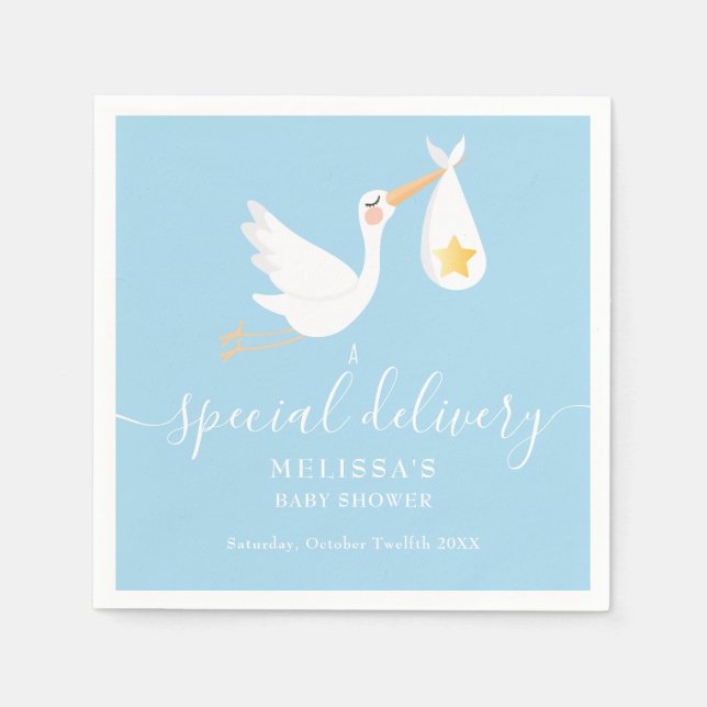 Sonderlieferung Stork Gold Star Blue Baby Dusche Serviette (Vorderseite)