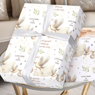 Sonderlieferung Unisex Stork Neuer Name des Babys Geschenkpapier