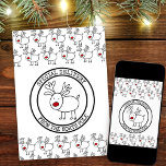 Sonderlieferung vom Nordpol Personalisiert Feiertagskarte<br><div class="desc">Personalisierte Weihnachtskarte für Kinder .. vom Nordpol! Im Design waren doodle Zeichnungen des Rotnasen-Rentiers und Schreibmaschinentextes enthalten. Die Briefmarke auf der Vorderseite lautet "Sonderlieferung vom Nordpol". Auf der Rückseite steht "Frohe Weihnachten [Name] mit Liebe vom Weihnachtsmann" und die Vorlage ist Set für Sie, um die Namen zu bearbeiten, wie Sie...</div>
