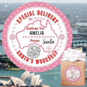 Sonderlieferung von Santa an Child in Australien Runder Aufkleber