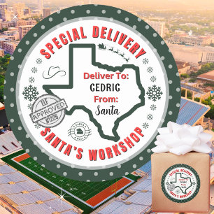 Sonderlieferung von Santa an Child in Texas Runder Aufkleber