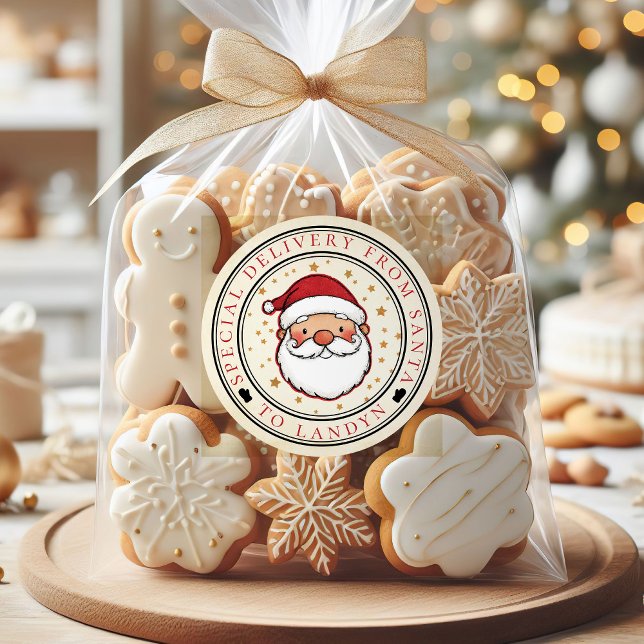 Sonderlieferung von Santa Custom Runder Aufkleber (Santa Claus Special Delivery Custom Round Christmas Sticker)