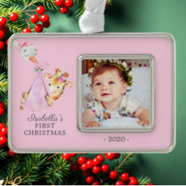 Sonderversand Giraffe Erstes Weihnachtsfest Foto Rahmen-Ornament Silber
