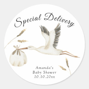Sonderzustellung Wasserfarbe Storch Baby Shower Runder Aufkleber