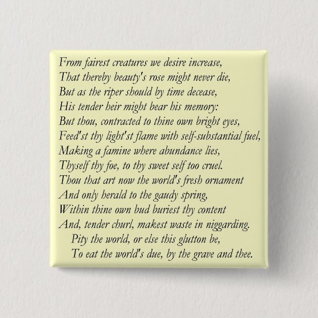 Sonett # 1 durch William Shakespeare Button (Vorderseite)