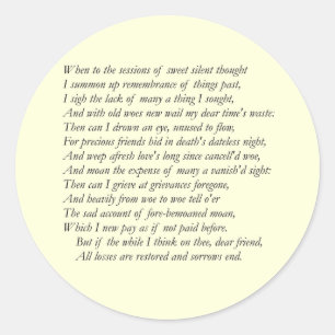 Sonett # 30 durch William Shakespeare Runder Aufkleber