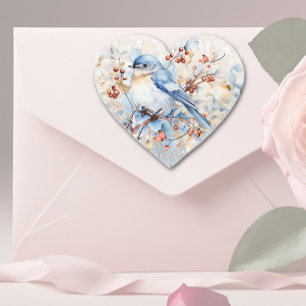 Song Bird & Berries Herz-Aufkleber