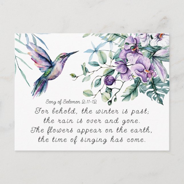 Song of Solomon 2:11-12 Hummingbird Flowers Bible Postkarte (Vorderseite)