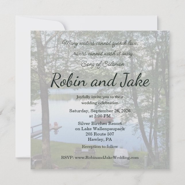 Song of Solomon Lake Photo Wedding Invitation Einladung (Vorderseite)