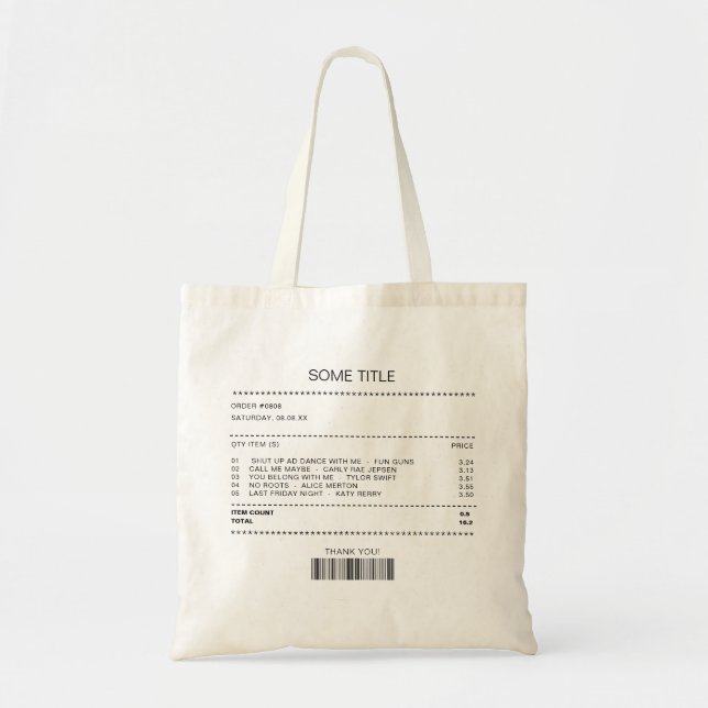 Song Receipt Playlist Ästhetisch Trendy Minimalist Tragetasche (Vorne)